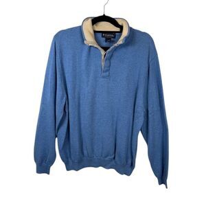 Brooks Brothers Men's 1/4 Button Collar Supima Cotton Sweater Blue Size Large